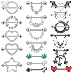 ZS 1 PC Punk Snake Bat Shape Stainless Steel Nipple Piercings CZ Crystal Heart Round Nipple Rings Sexy Body Piercing Jewelry 14G