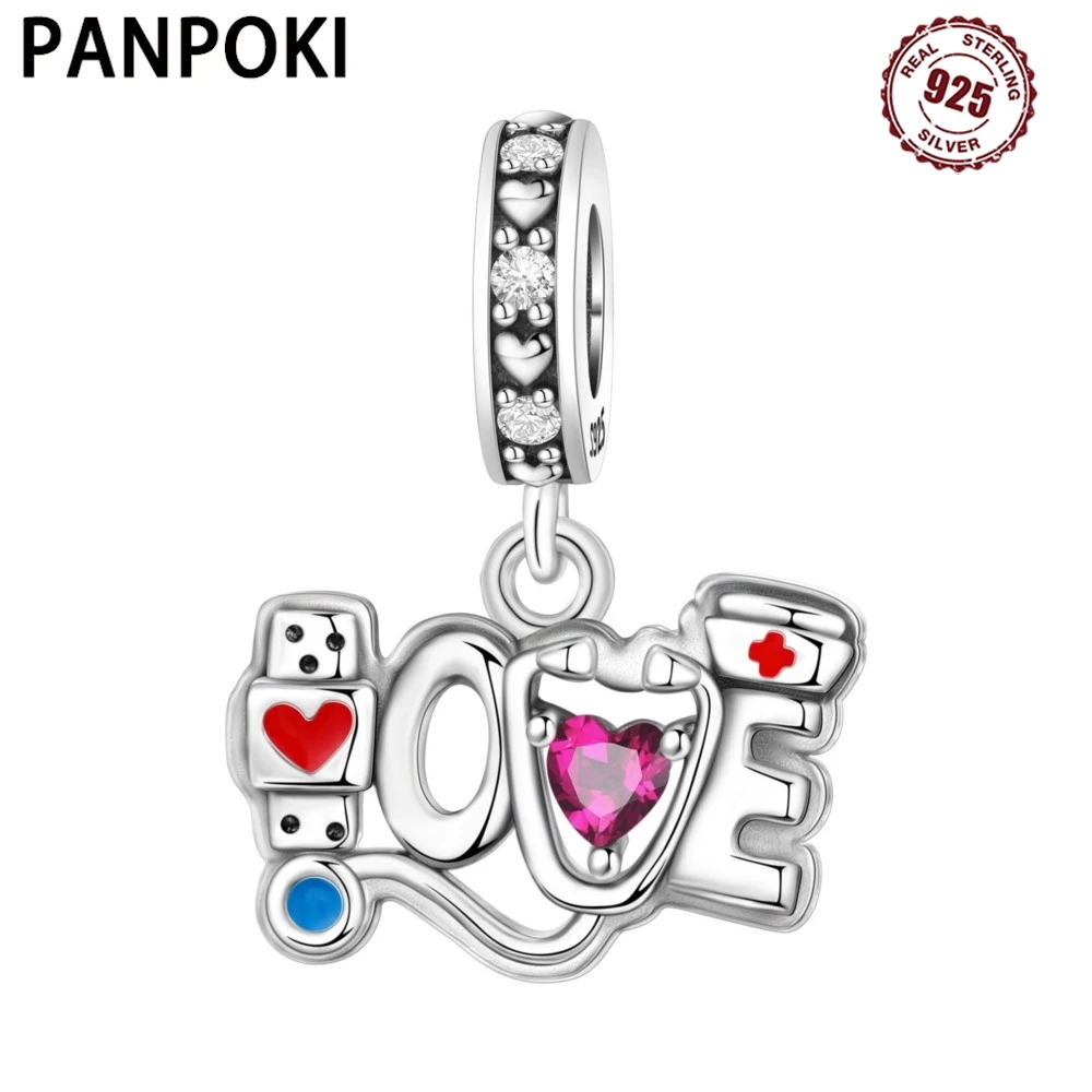 PANPOKI 925 Sterling Silver Stethoscope Nurse Cap Pendant Beads Original Pendants Bracelet Charm Jewelry Party DIY Trendy Gifts