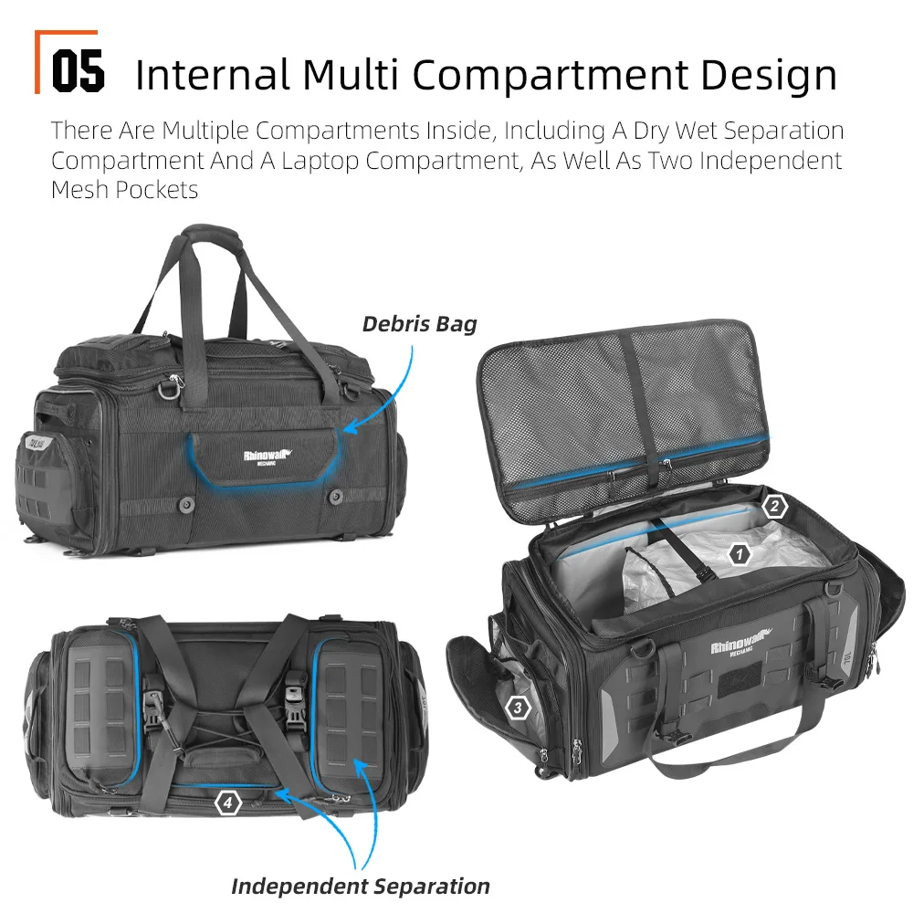 Rhinowalk Motorcycle professional riding motorcycle tail bag 50-70L, long distance motorcycle travel bag with waterproof cover