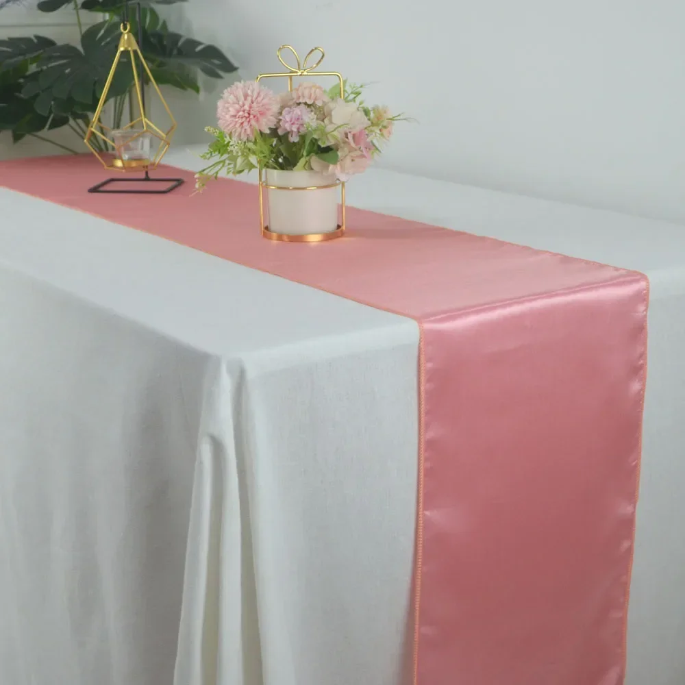 Shiny Satin Table Runner For Wedding Banquet Decoration Cloth Ribbon Table Flags Christmas Birthday Party Restaurant Table Cover