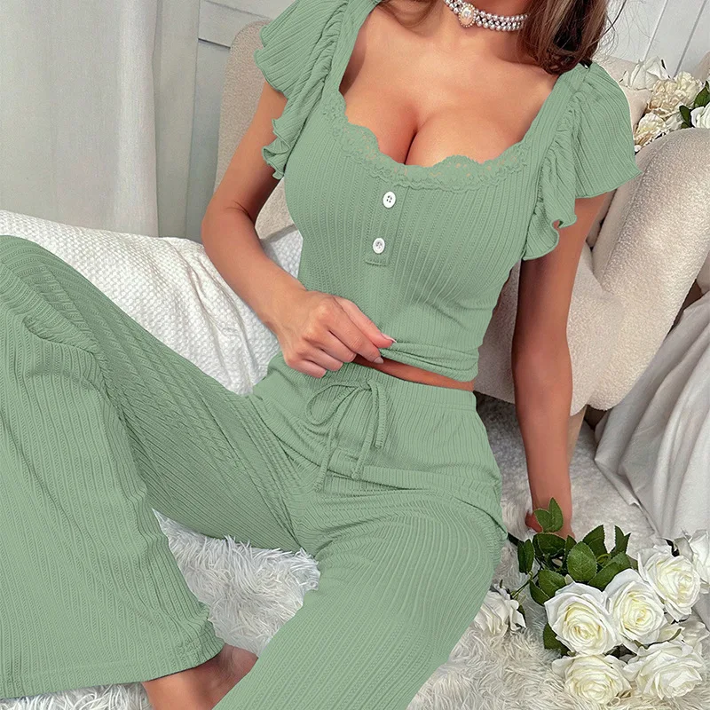 Cross-border AliExpress autumn and winter new women\'s loungewear short-sleeved top trousers casual pajamas set