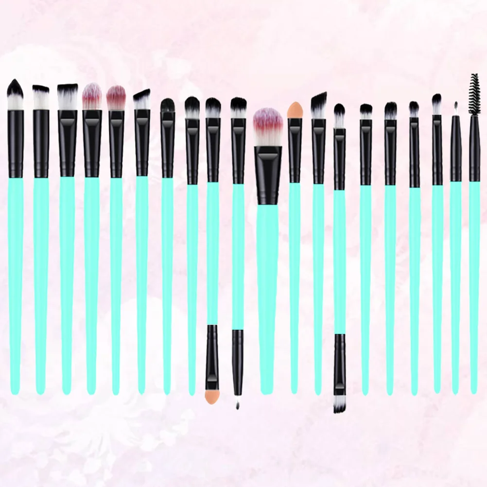 Set di pennelli per ombretto da 20 pezzi Manico in plastica portatile per trucco occhi Setole in nylon Regalo premium Donne Principianti Verde Nero