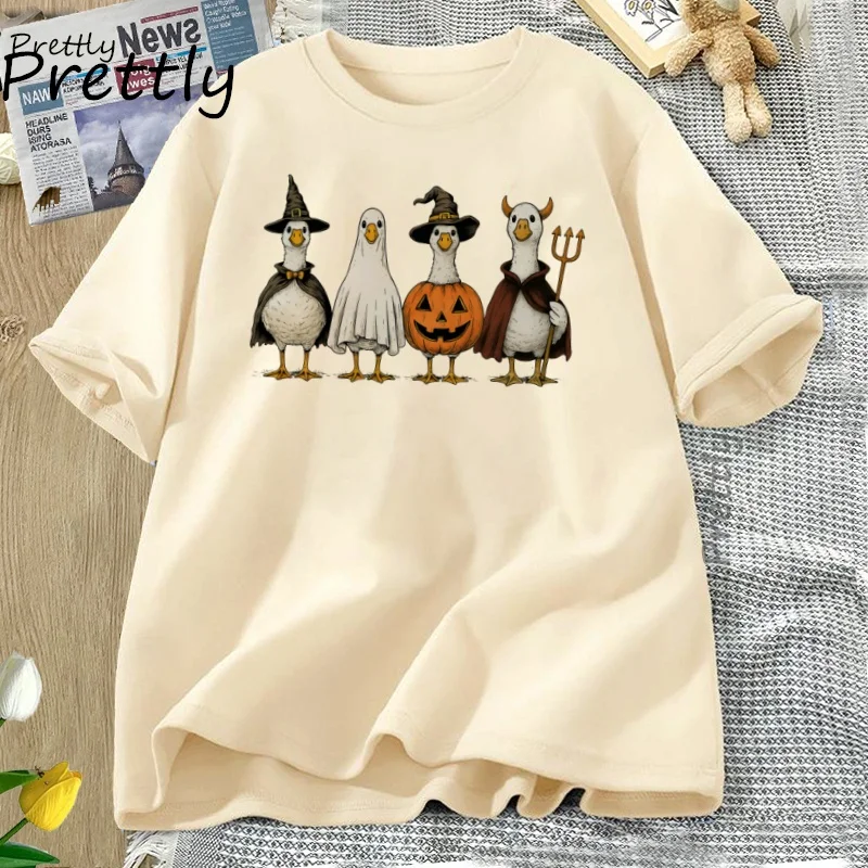 

Boo Ghost Goose T Shirt Halloween Goose Autumn Skeleton T-shirt Fall Vintage Short Sleeve Graphic Tees Streetwear Clothing Tops
