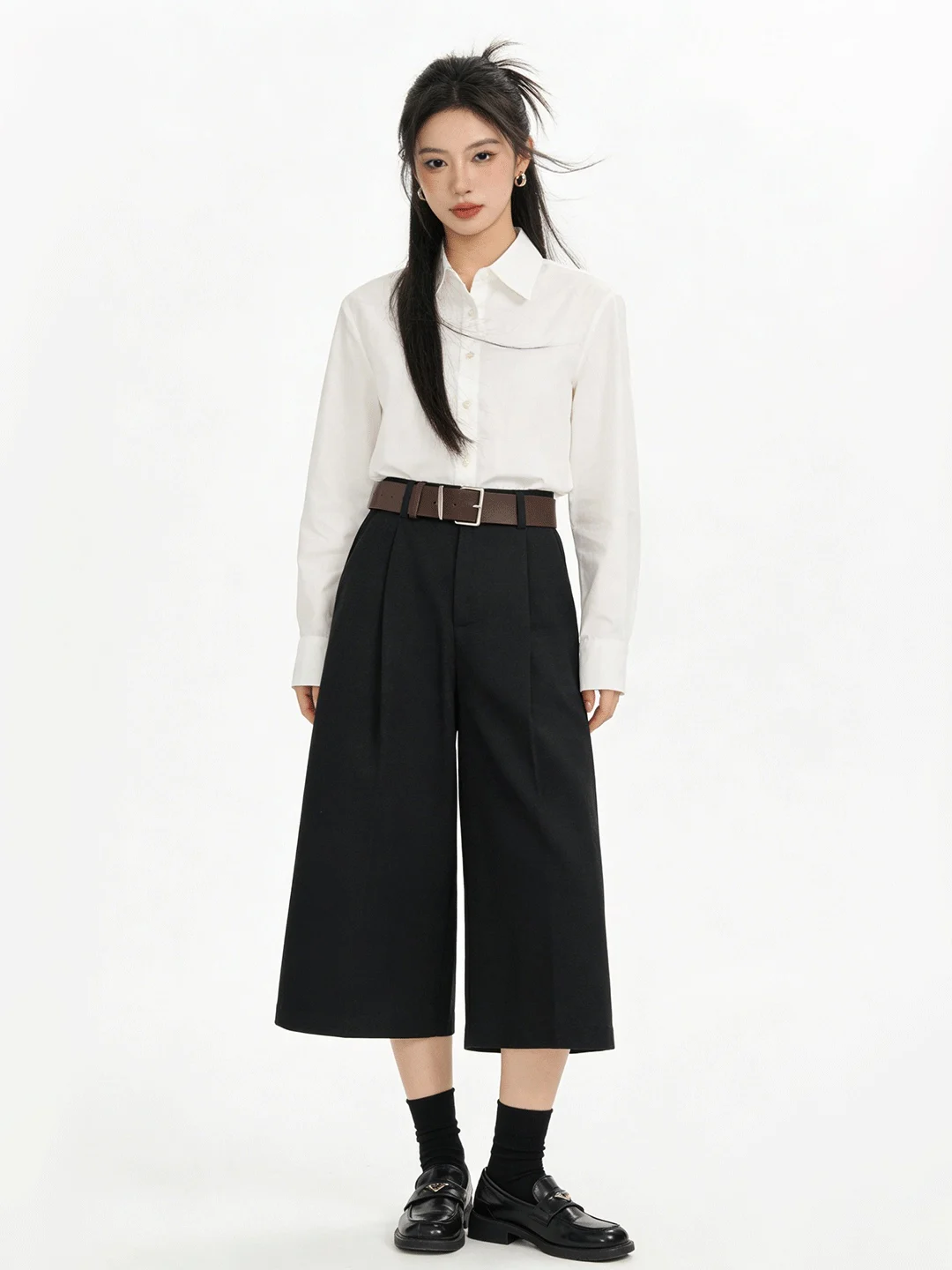 

Casual High Waist Wide Leg Seven-Foot Pants Commute Versatile Korean Style Spring Loose Simple Daily Suit Pants New Model