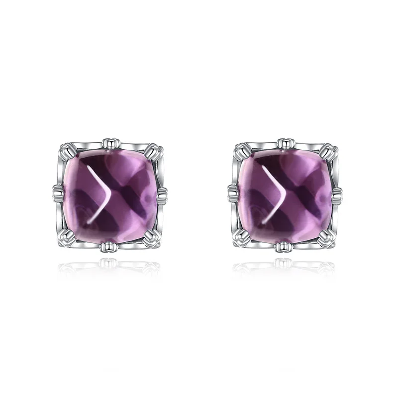 

925 Sterling Silver Sugar Loaf Wedding Ring Natural Amethyst Resizable Size Ring Pendant Earrings Jewelry Sets Women Girl Gift