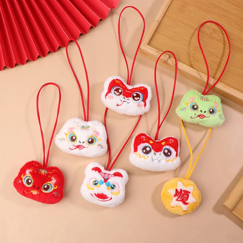 New Year Dance Lion Plush Doll Keyring Cute Name Tag Keychain Kindergarten School Bag Anti-Loss Pendant Car Trinket Accessories