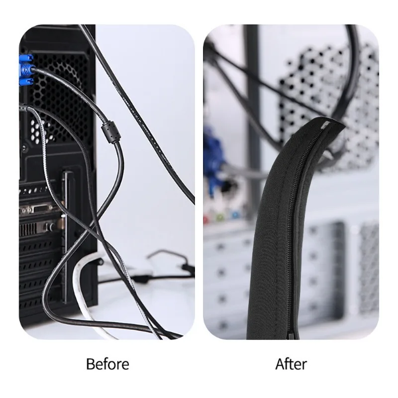 5/1PCS Zipper Cable Sleeve Flexible Wire Cable Management Cable Protector PC Computer Wire Organizer for TV Computer Office Home