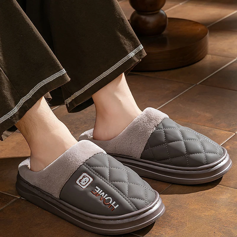 Fashion Men Slippers Winter Warm Cotton Slippers Male Flats Soft Non-slip Slides Household Indoor Shoes Large Size 38-47