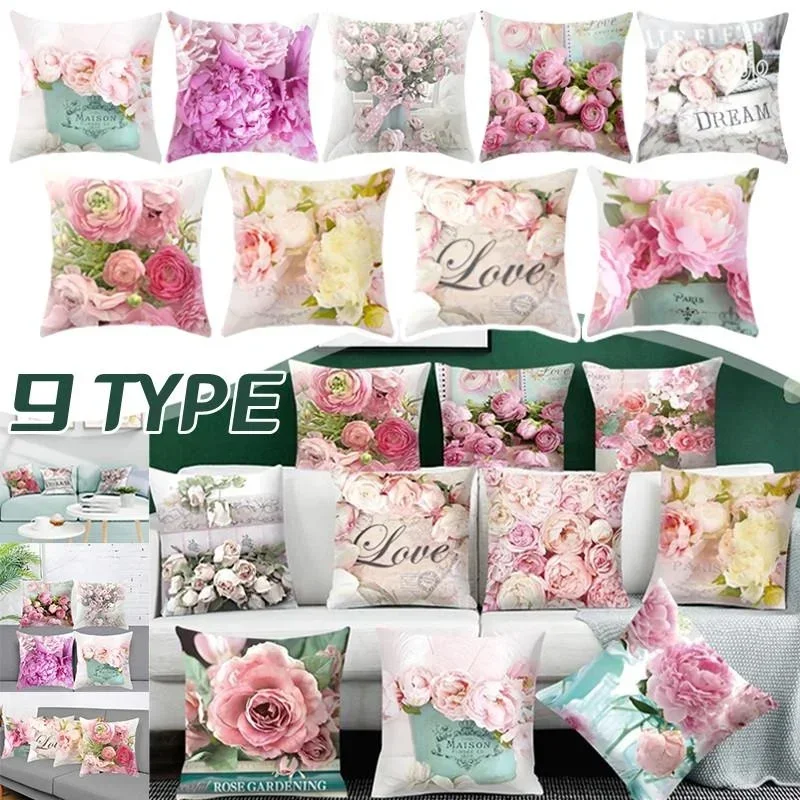 

Rose Flower Printing Pillowcase Sofa Car House Decoration Pillowcase 45x45cm Square Pillow Cover Pillow Cushion Cover Home Decor