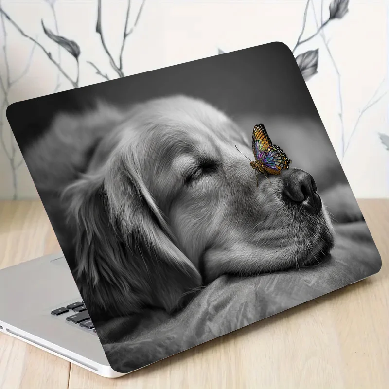 

2 наклейки светло-бежевого цвета с изображением щенков золотистого ретривера и лабрадора - глянцевый защитный чехол из ПВХ с изображением золотистого ретривера