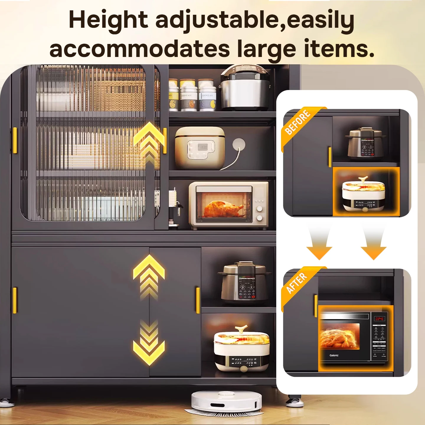 bn Metal Kitchen Cabinet Modern Adjustable Steel Storage Cabinet for Home Household Durable Steel Large Capacity Furniture%