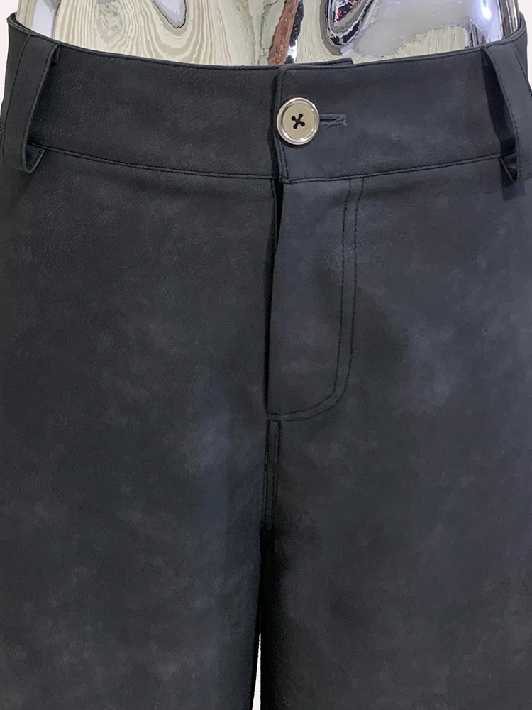 Nerazzurri primavera otoño fresco guapo largo holgado desgastado gris Pu cuero pantalones de pierna ancha hombres ropa de diseñador de lujo moda