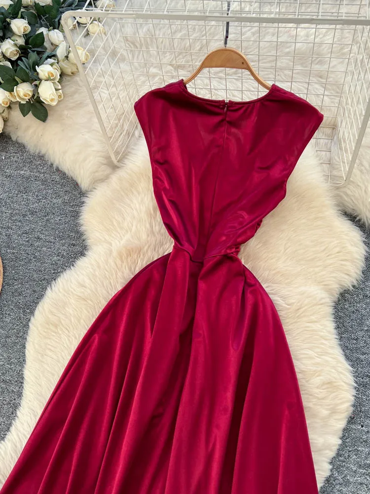 Ele Red Dr レディース ハイウエスト Vネック スベル 非対称ヘムライン ファイオナブルな花柄刺繍 通勤 スレ Dr