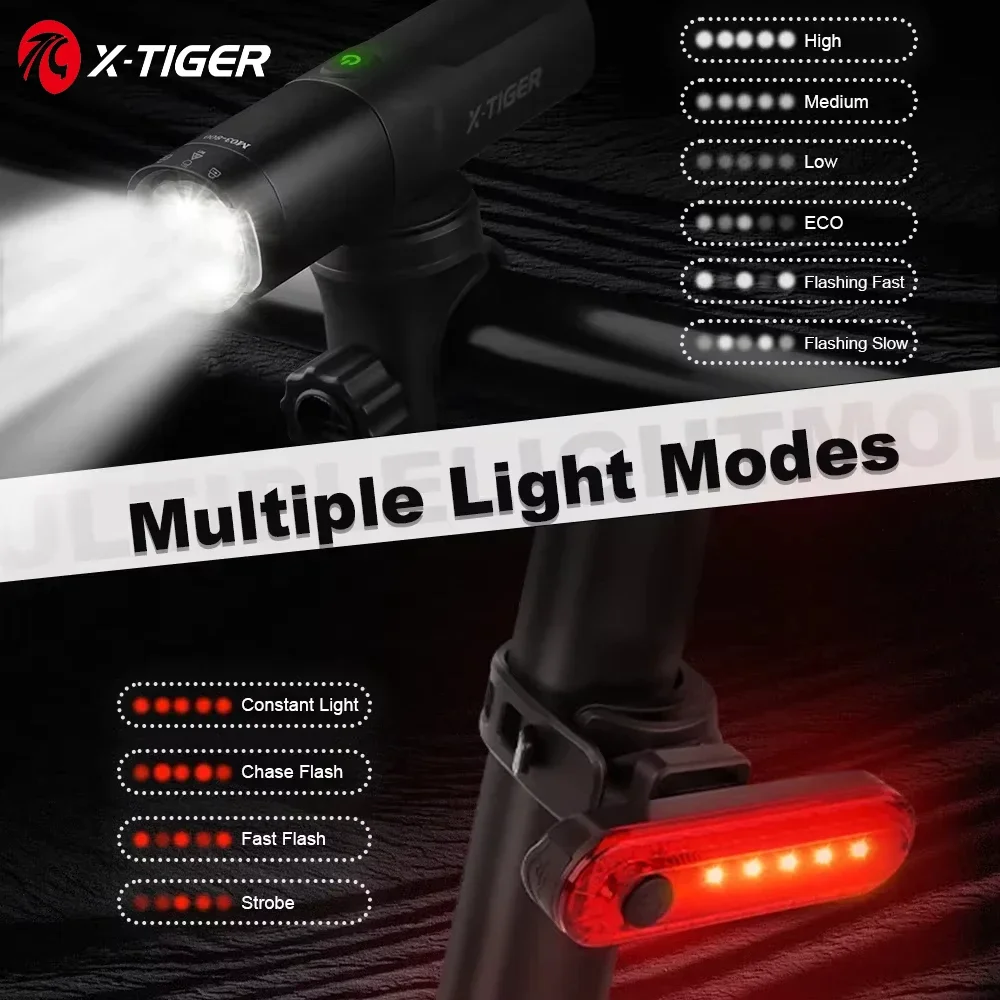 X-TIGER Type-C Rechargeable Cycling Flashlight IP66 Waterproof MTB Road Bike Front Lamp Bicycle Light Set 800LM Super Bright