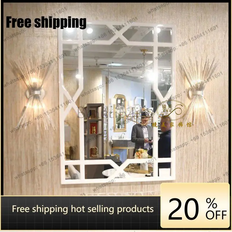 French square white bathroom mirror American decorative mirror above fireplace porch wall mirror