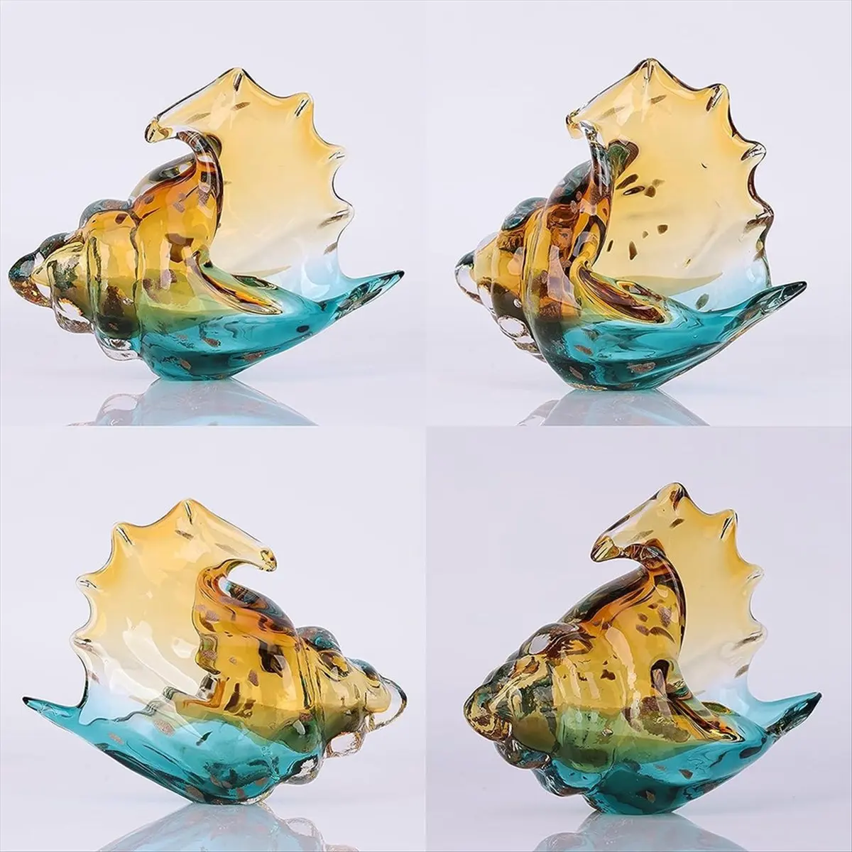 ●Hand Blown Glass Conch Statue, Glass Art Figurine, Home Decor with Sea Shells, Bookcase Decoration