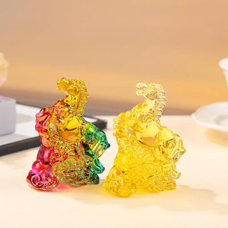 2026 Zodiac Horse Statue Feng Shui Collection Crystal Light Luxury Horse Sun Catcher Ornament Home Desktop Decoration