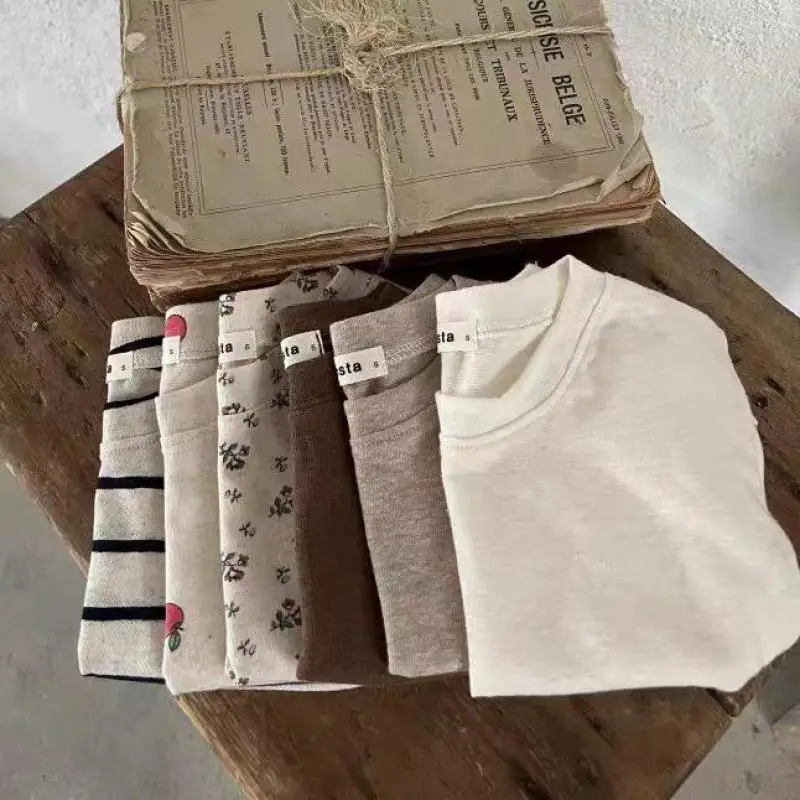 

2025 Summer New Baby Girl Short Sleeve T Shirts Thin Cotton Infant Apple Print Tee Toddler Floral Tops Children T Shirts