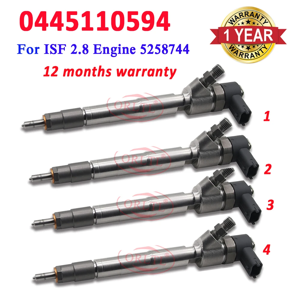 4 PCS NEW Diesel Injector 0 445 110 594 Common Rail Injector Nozzle 0445110594 For CUMMINSS 5285744 ISF 2.8 ORLTL 0445 110 594