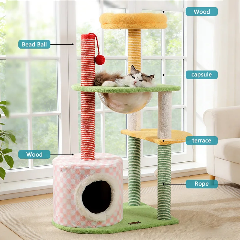 Modern Luxury Eco-Friendly Sisal Cat Tower, 3-in-1 with Cat Bed, Cat Condo & Sisal Scratching Board, Furniture for Indoor Cats