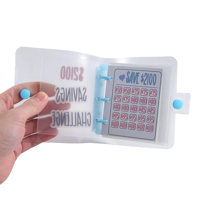 2100 Savings Challenge Binder Money Saving Challenge Mini Budget Binder With Cash Envelopes PVC Blue 1 PCS