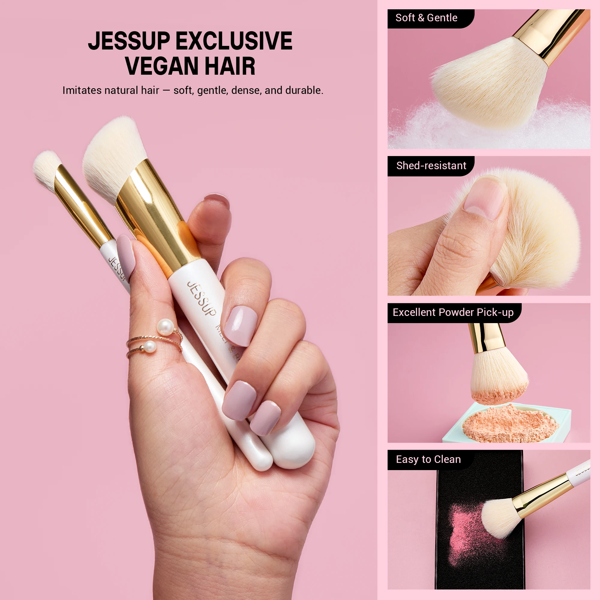 Jessup 15pcs Makeup Brushes Set Synthetic Soft White Shimmer Handle Foundation Contour Concealer Eyeshadow Cosmetic Tool T518 - view 3