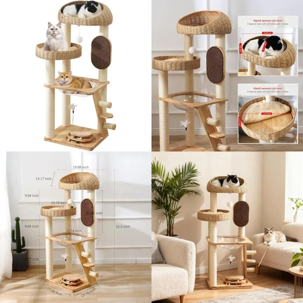 

Modern 50 Inch Cat Tree Tower with Space Capsule Design, Hand-Woven Basket, Sisal Posts, and Scratching Board