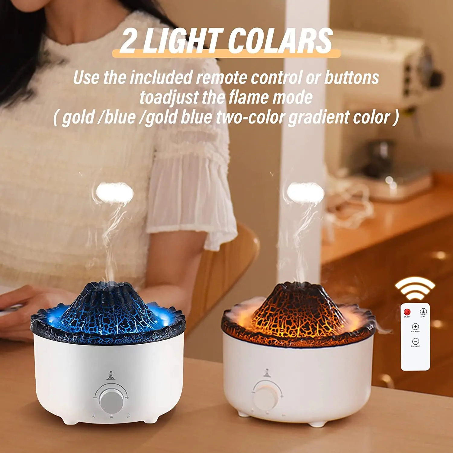 Essential Oil Diffuser with Flame Night Light, Aroma Volcano Humidifier Lamp,Ultrasonic Diffuser with Jellyfish Shaped Spray