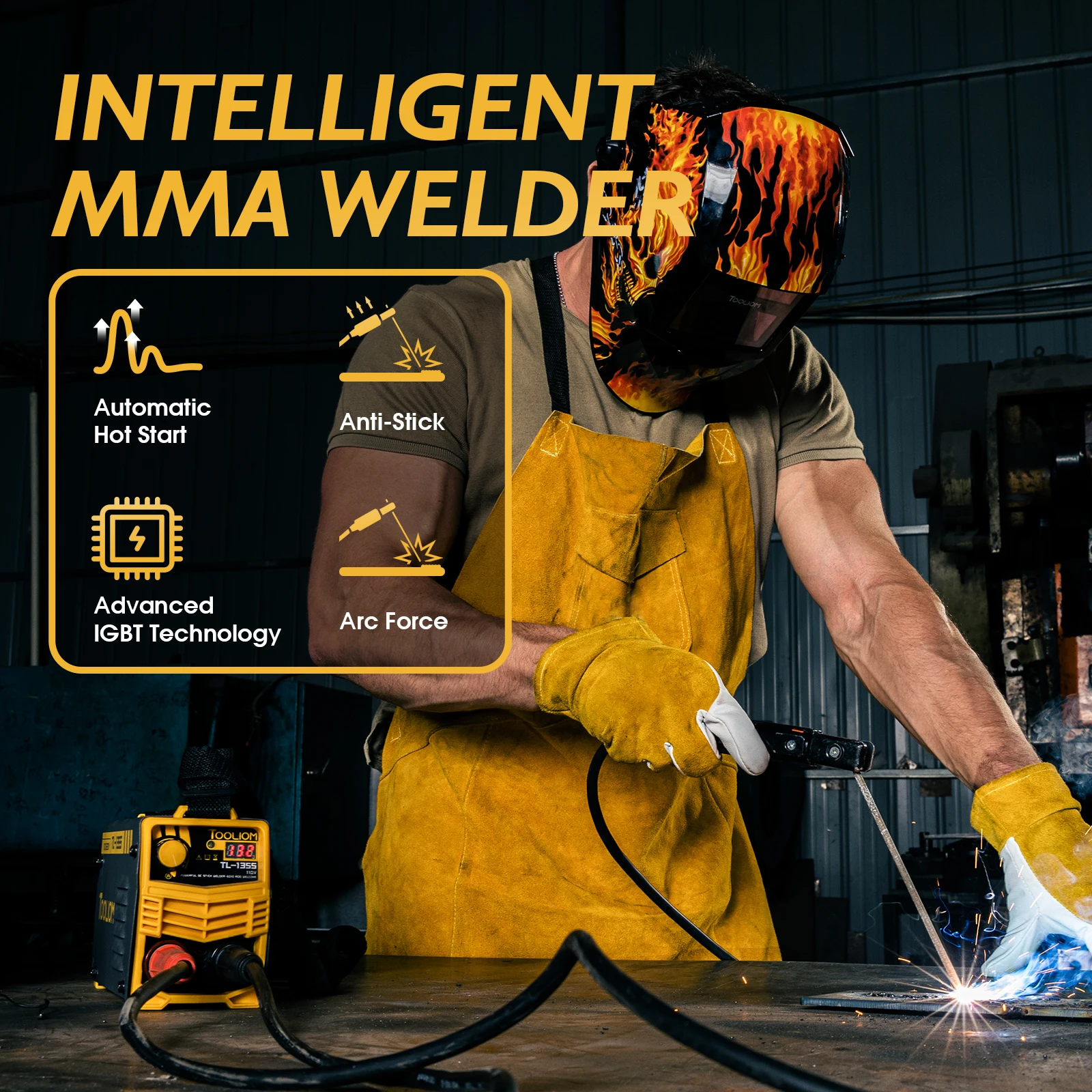 TOOLIOM 135A 110V Stick Welder MMA arc Welder Machine dc Inverter Welder with Digital Display Portable Welding Machine