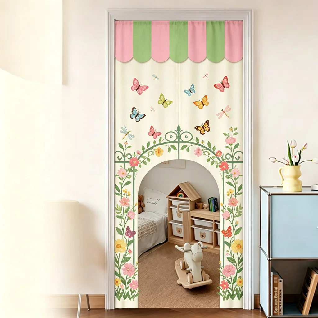 VIKAMA Windmill Arched Half Door Curtain Kids Room Bedroom Nursery Cotton Linen Short Curtain Privacy Partition Home Decor