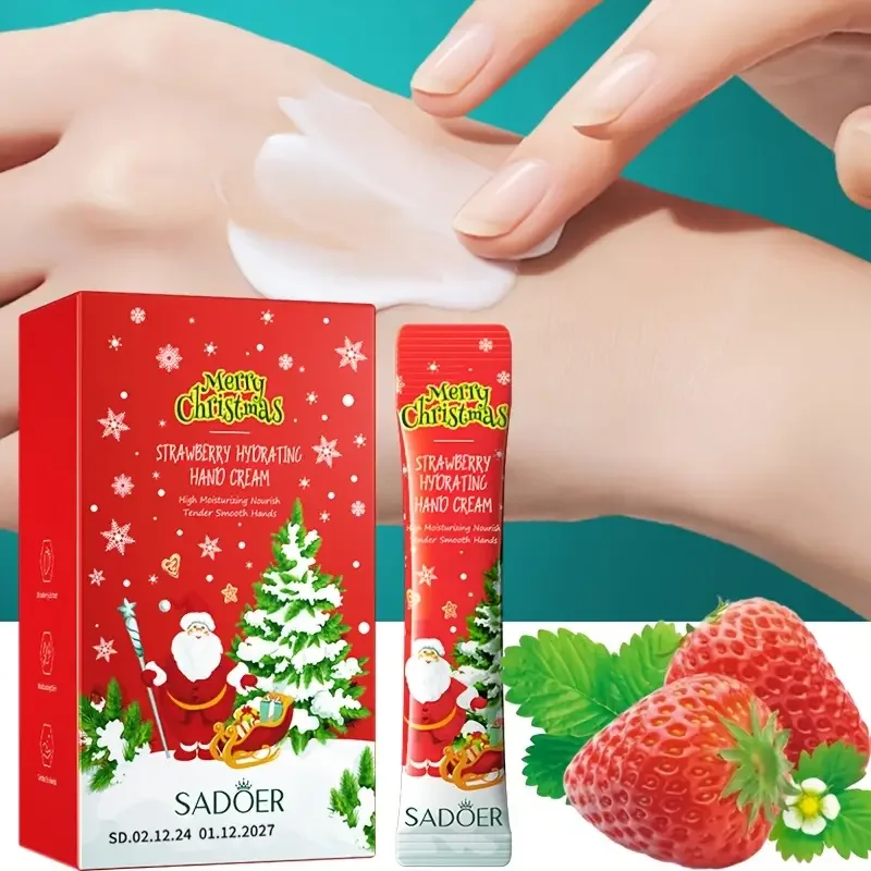 Christmas Hand Cream Gift Set,Strawberry Scent Moisturizing Hand Lotion, Nourish Anti-Dry Crack, Soft Smooth Hand Skin Care Gift