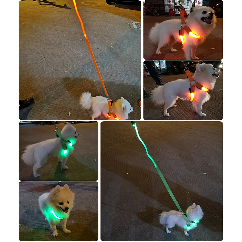 Einstellbare led hunde geschirr usb wiederauf ladbare blinkende nacht sicherheit keine zug halsbänder harness für kleine mittlere hunde haustiere