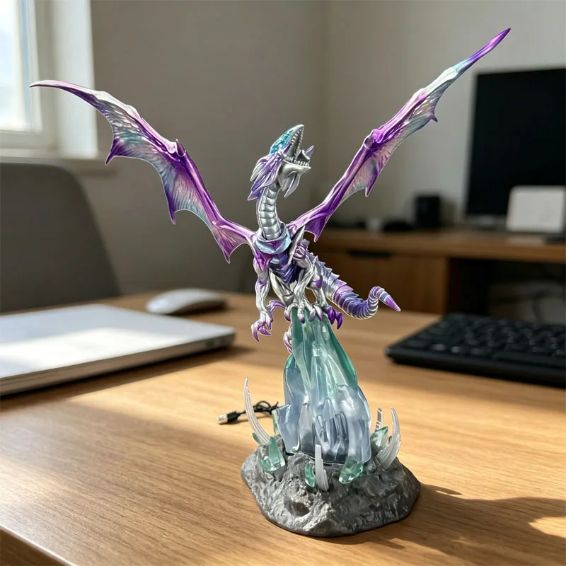 Figura de acción de Yu-Gi-Oh! Dragón Blanco de Ojos Azules de 45 cm con luz, periférico de anime para juegos, juguete de colección para fans, adorno de escritorio, regalos