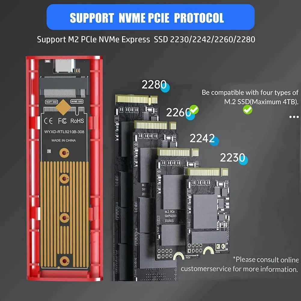 SAMGET M2 NVMe SSD Case 10Gbps SSD Box M.2 NVME SSD to USB 3.1 Enclosure Type-A to Type-C Cable for M.2 SSD with OTG