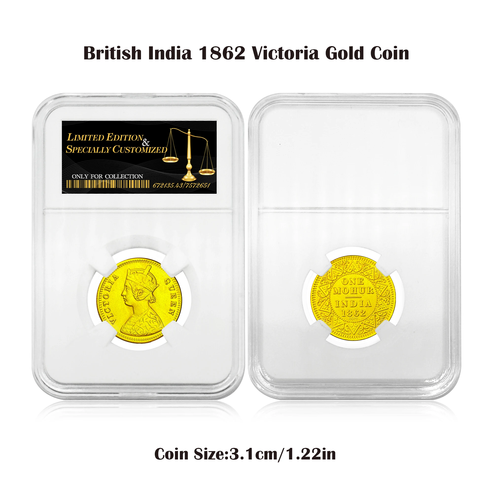 Moneda de Oro Réplica de la Victoria de la India Británica de 1862 en Caja, Artículo Decorativo para el Hogar, Moneda Conmemorativa Coleccionable, Regalo Festivo