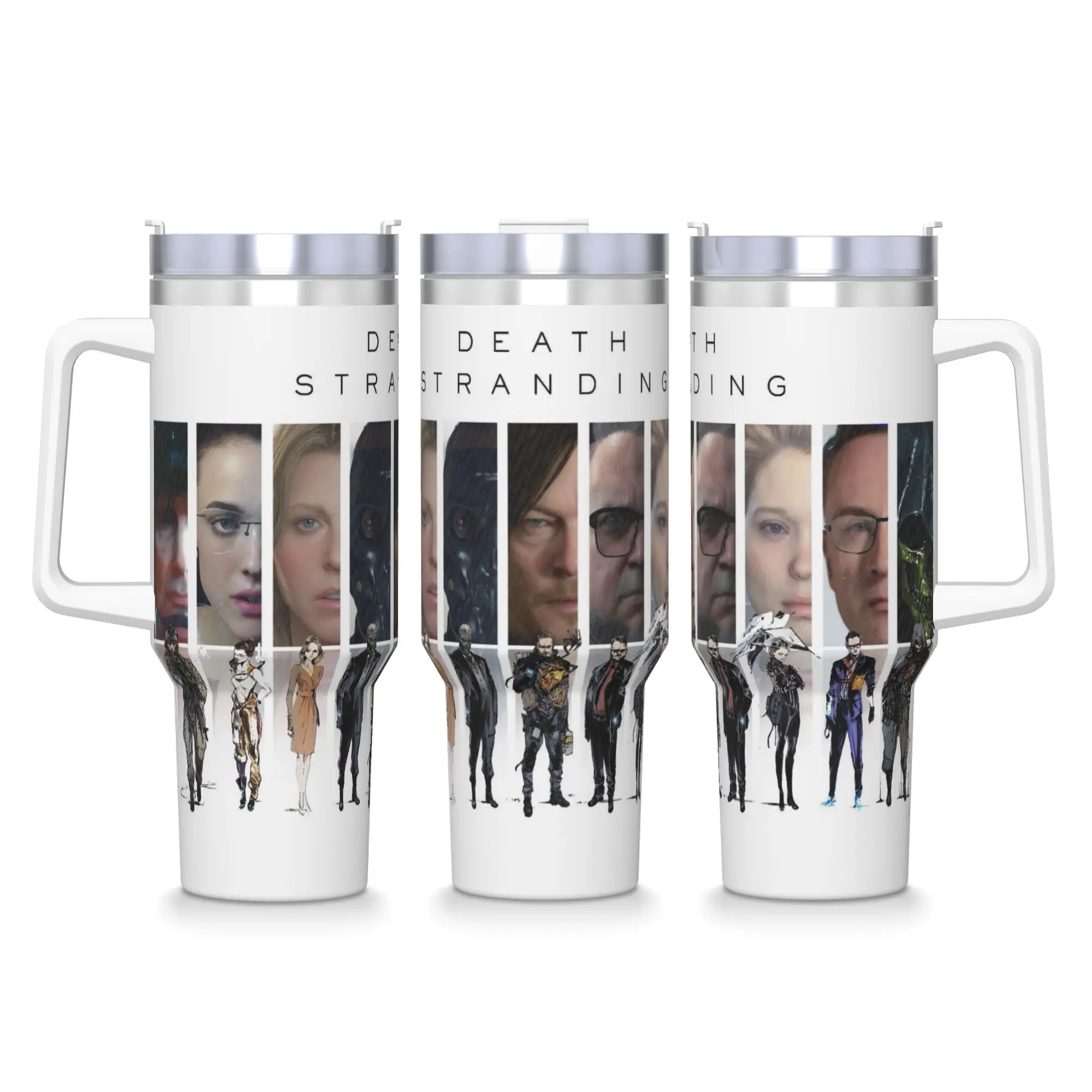 

Death Stranding Character из нержавеющей стали, стакан для кемпинга, кофейная кружка с соломинкой и крышкой, 40 унций, автомобильные кружки, бутылка для холодных напитков, воды