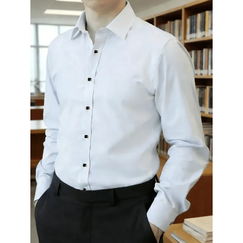 Chemise habillée à manches longues pour homme de couleur unie, chemise respirante et confortable pour homme pour une utilisatio