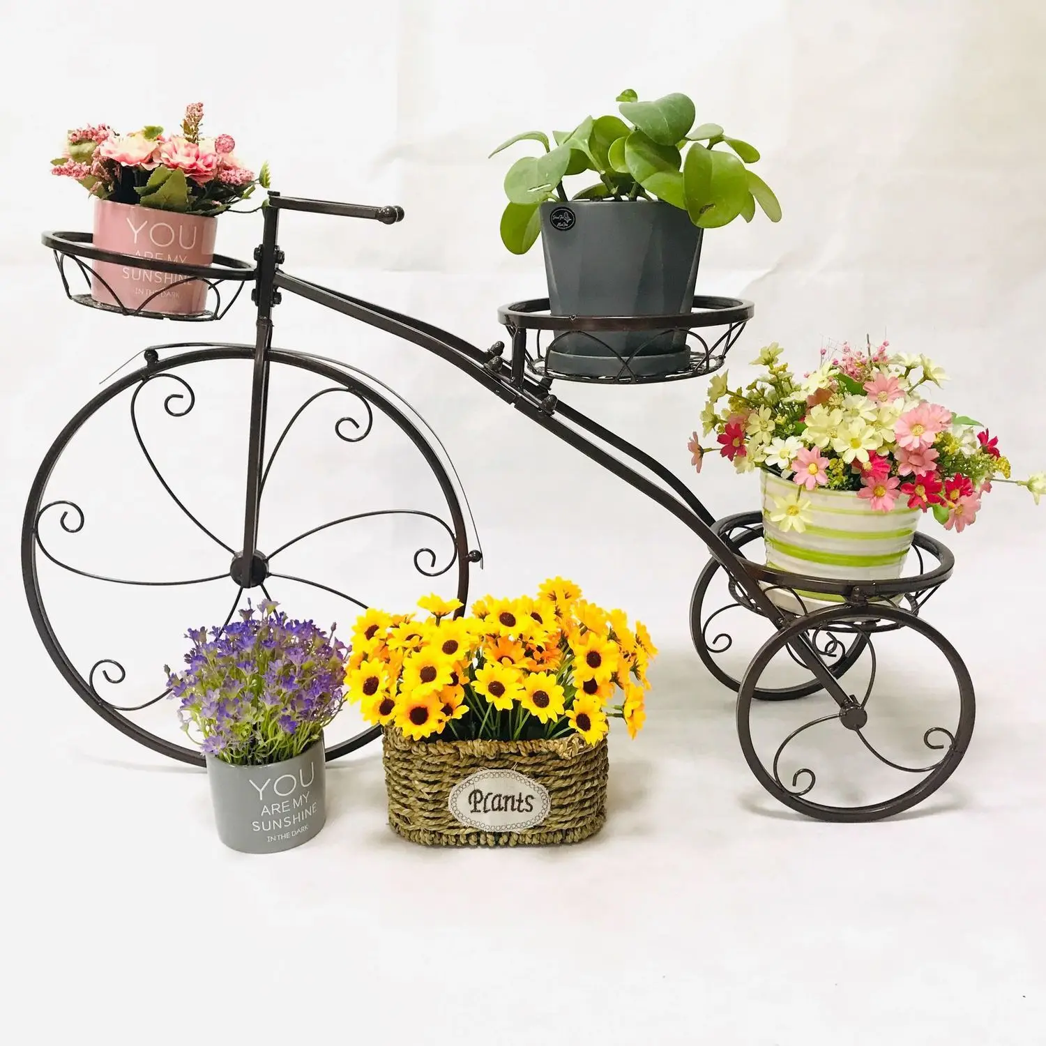 

3-Tier Garden Decor Tricycle Planter, Vintage Bicycle Flower Stand for Patio, Balcony and Home Landscape Design