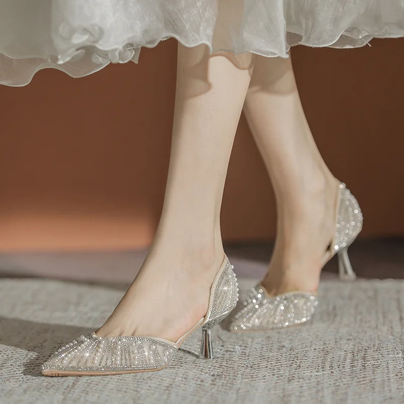 Crystal Queen 6CM Pointed Toe Bride Wedding Shoes Rhinestone High Heels Thin Heels Shoes