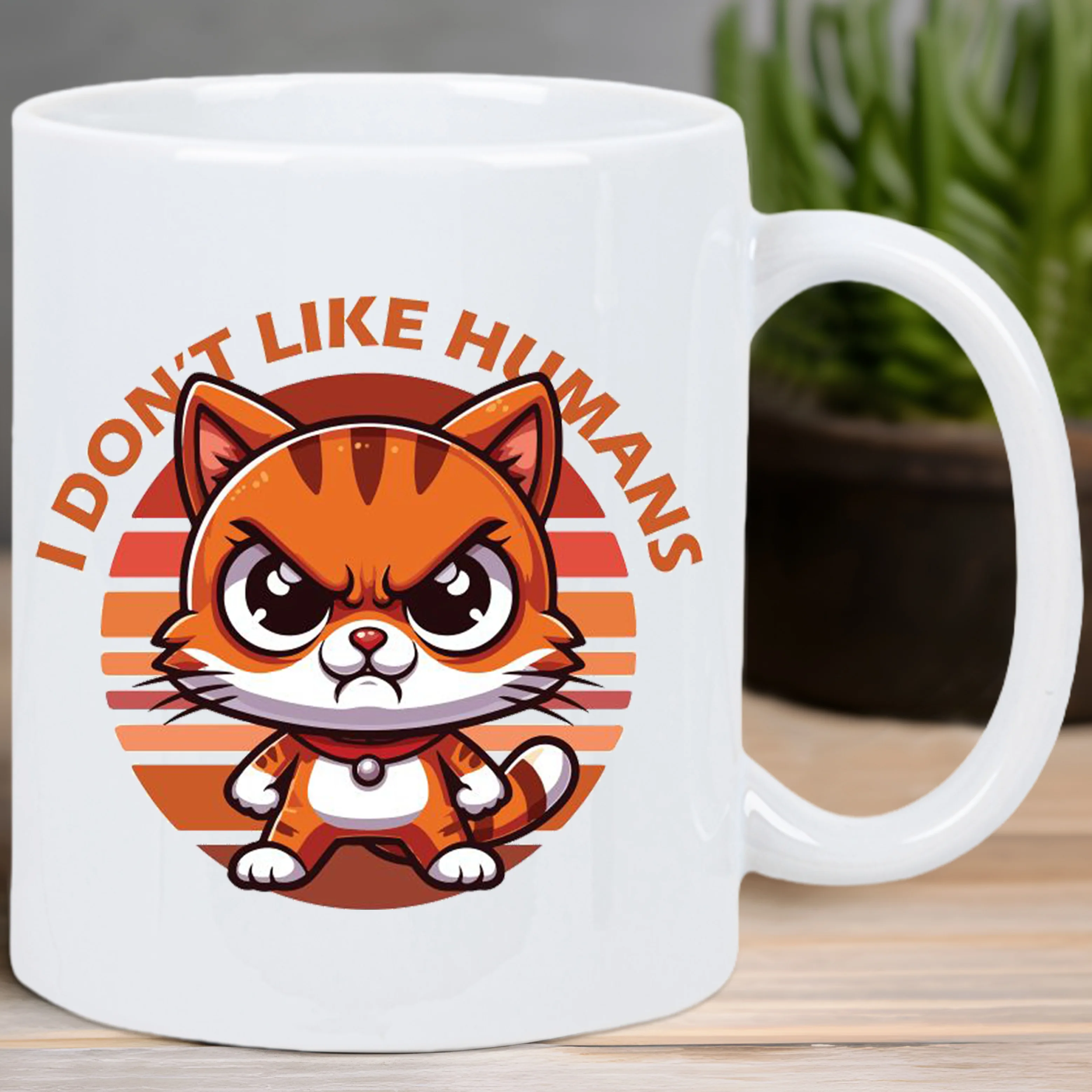 

Ceramic Coffee Mug "I DON'T LIKE HUMANS" - Reusable, Insulated, Hand-Wash Only - Multipurpose White Mug for Cat Lovers, No Elect