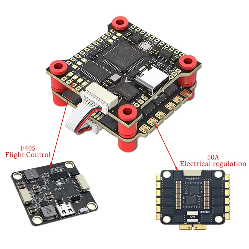 تستخدم للسباق بدون طيار FPV وحدة تحكم في الطيران المتقاطع F405 50A + برج الطيران 60A 3-6s 4 في 1، وسادات الكاميرا الداعمة