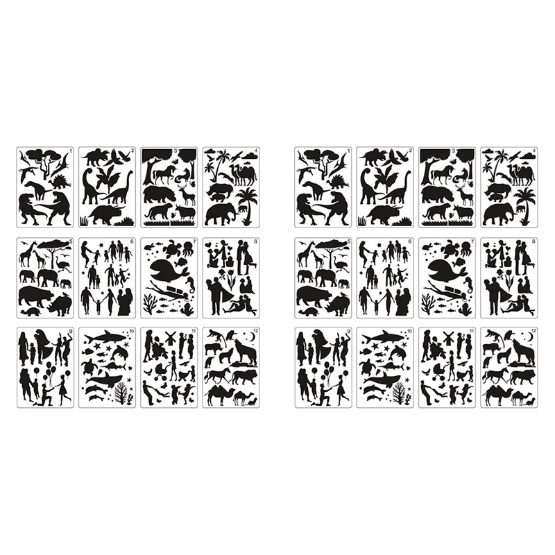 

N03R-24Pcs Mandala Painting Templates Perfect Animal Drawing Stencils Hollow Board For DIY Painting Art