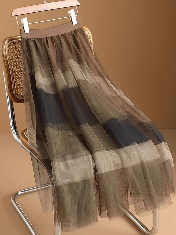 

Ladies High Waist A-Line Midi Skirt Summer 2025 New Sle Small Size Slimming Tulle Pleated Skirt Korean Sle Commute