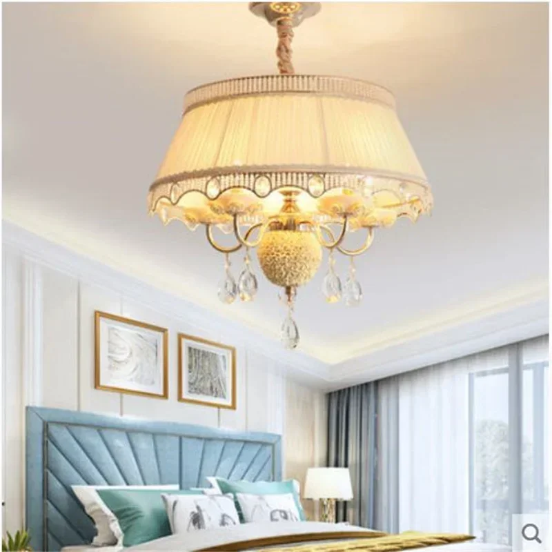 Simple Creative Ceramic European Crystal Chandelier Warm Romantic Bedroom LED Light Luxury Modern Dining Room Pendant