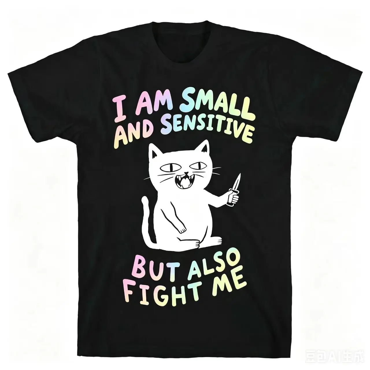 

Men's Funny Cat T-Shirt I Am Small And Sensitive But Also Fight Me Graphic Cotton Casual Short Sleeve Fierce Kitty Humor Tops