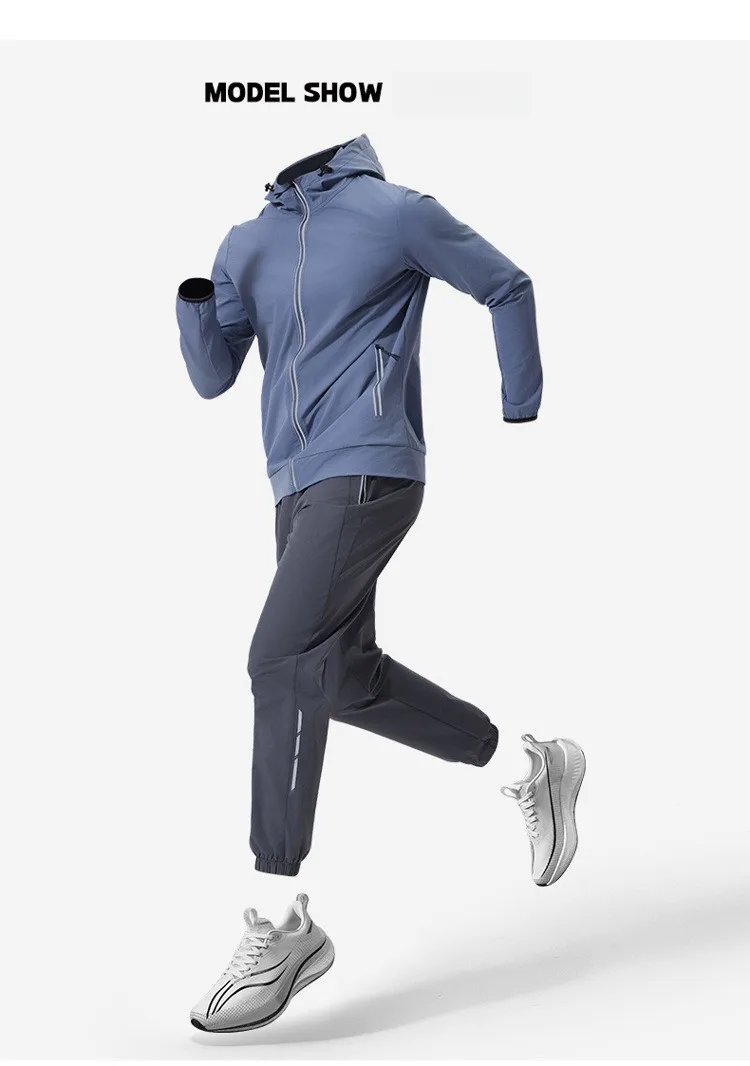 Herren-Sportbekleidungsset mit Kapuze, Trainingsausrüstung, atmungsaktive Jacke und Hose, Fitness-Outfit für bequeme Trainingskleidung – Detail 9