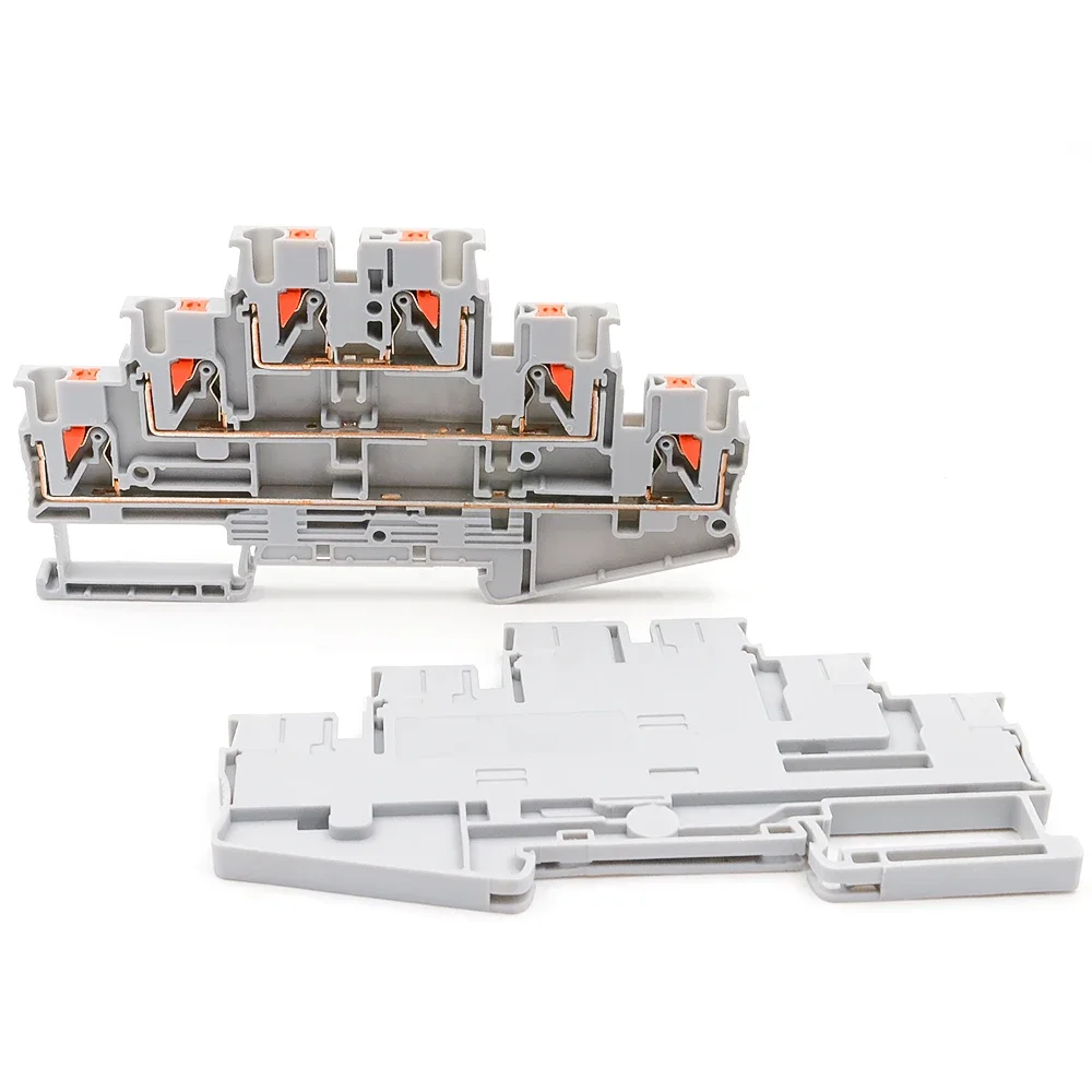 50Pcs PT 2.5-3L Three-Level Terminal Block 2.5mm² DIN Rail Compact Spring Clamp Electrical Connections