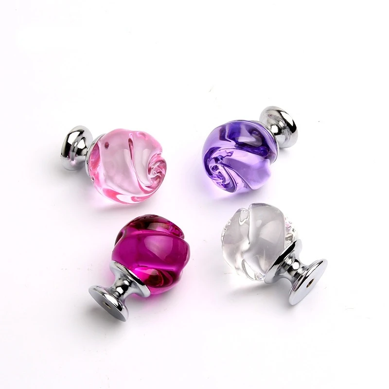 Knob 4 Colors Kitchen Door Wardrobe Handle Drawer Handle 1 Piece 32mm Rose Glass Clear Cabinet Knob