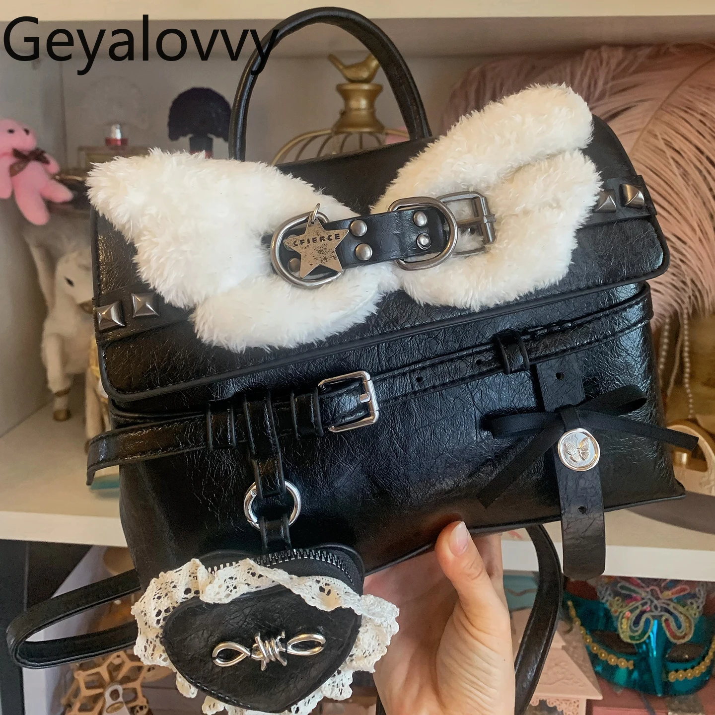 

Lolita Women's Handbags Japanese Style Single Shoulder Bag Cute Sweet Cool Black and White Contrast Cute Handbag Fashion