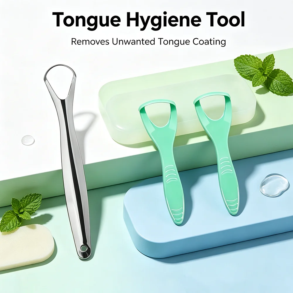 Stainless Steel Tongue Scraper Set, Reusable Tongue Cleaner With Plastic Scrapers For Adults Home Travel Oral Care